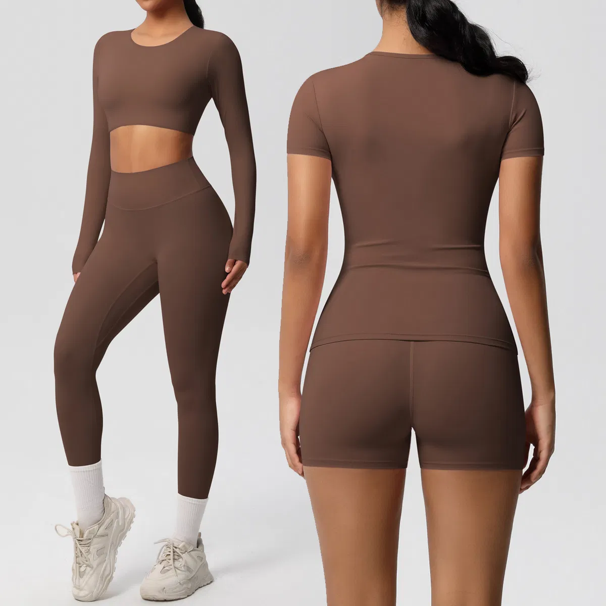 Women's Seamless Activewear Set 6 Piece Workout Outfits for Running Cross Back Tank Top+Gym Jacket Clothes+High Waist Biker Shorts+Yoga Legging+Sports Bra