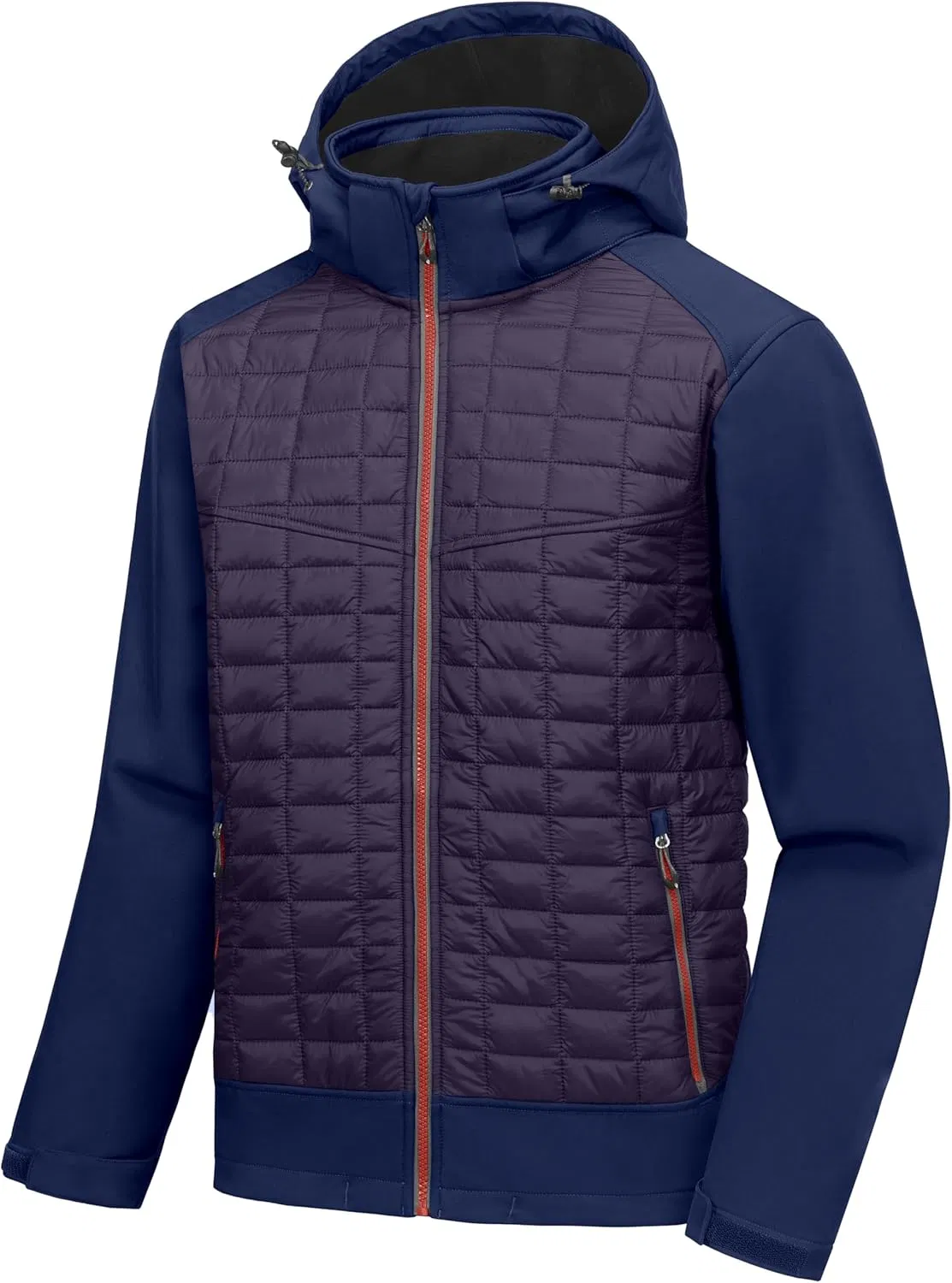 Men's Lightweight Insulated Hybrid Jacket for Hiking Running Ski Thermal Warm with Removable Hood