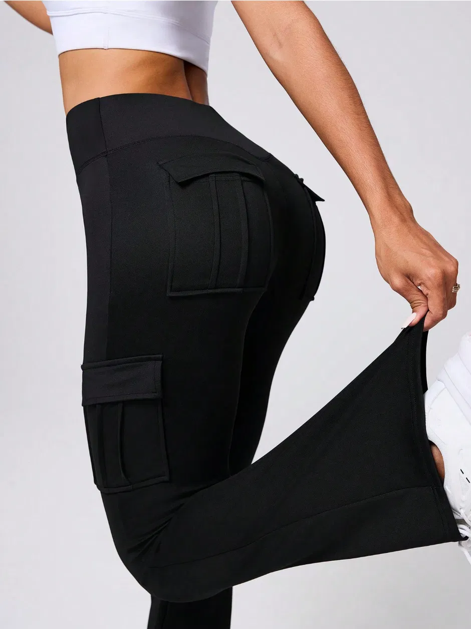 Athleisure Women Workout Fitness Yoga Black Track Flared Legging Pants