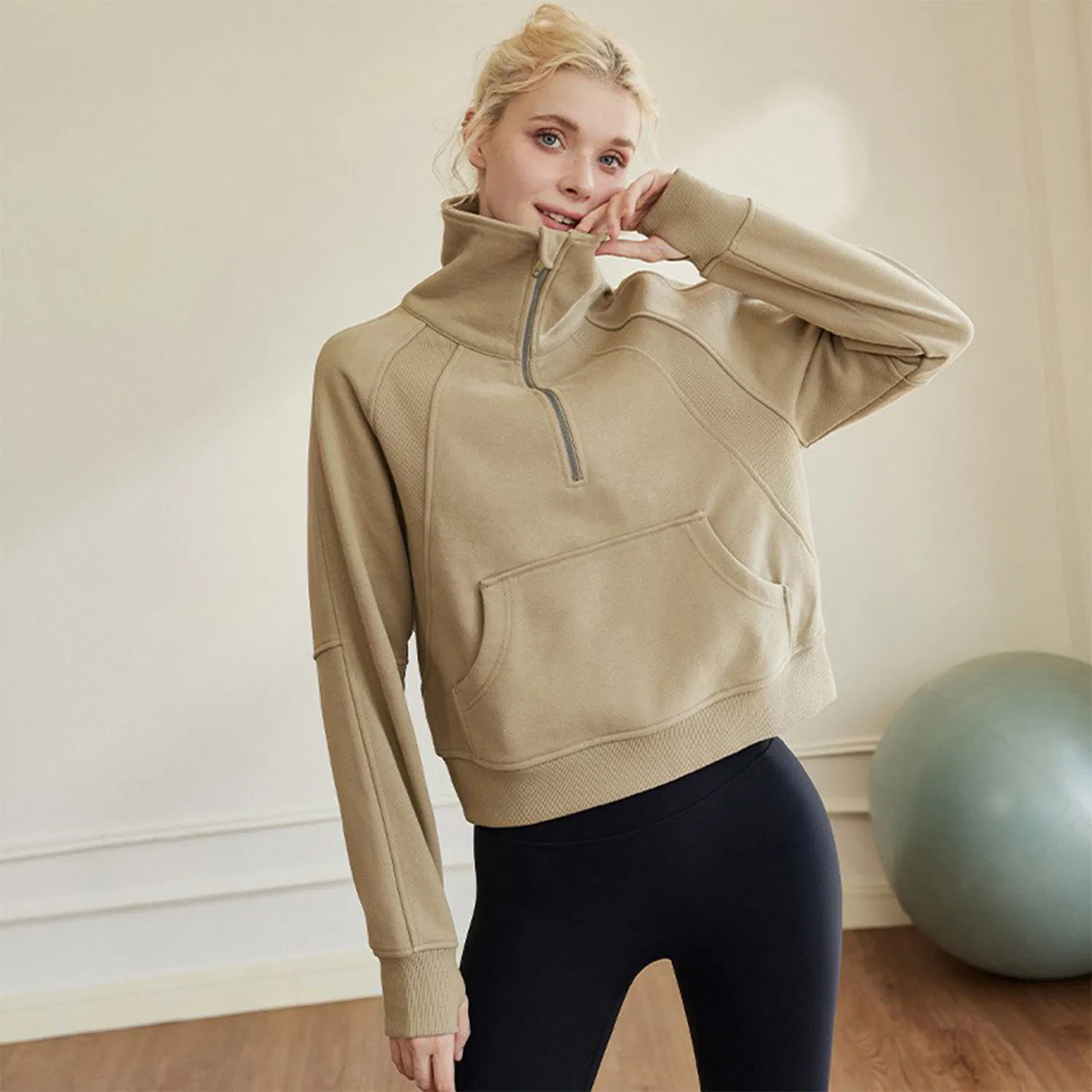 Qumor New Arrival Casual Temperament Pull-Over Half Zipper Standing Collar Women's Sportswear Training Fitness Hoodie Coat