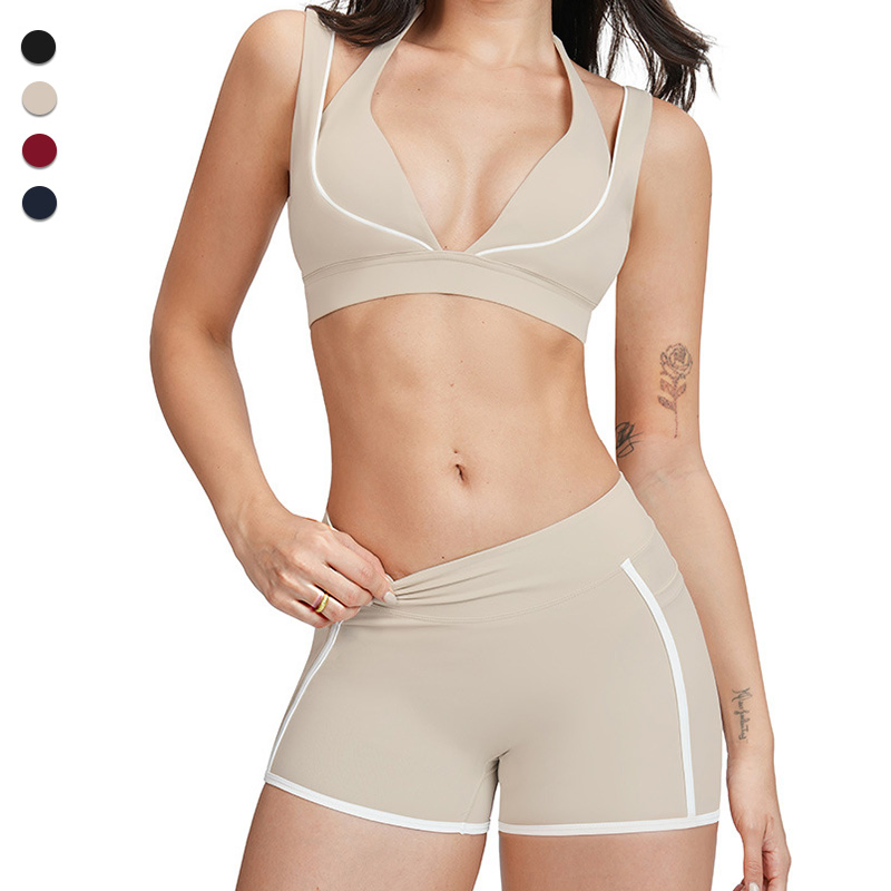 Factory Outlet (ODM/OEM) 78% Nylon/22% Spandex New-Style Yoga Bra Set with Color Blocking Design Current Season Gym Wear