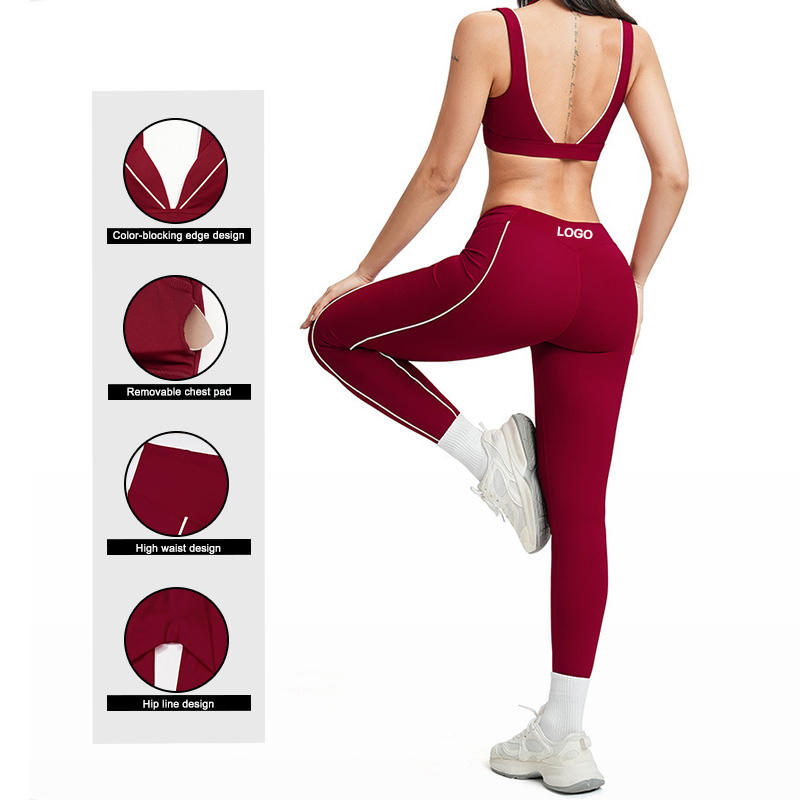 Factory Outlet (ODM/OEM) 78% Nylon/22% Spandex New-Style Yoga Bra Set with Color Blocking Design Current Season Gym Wear