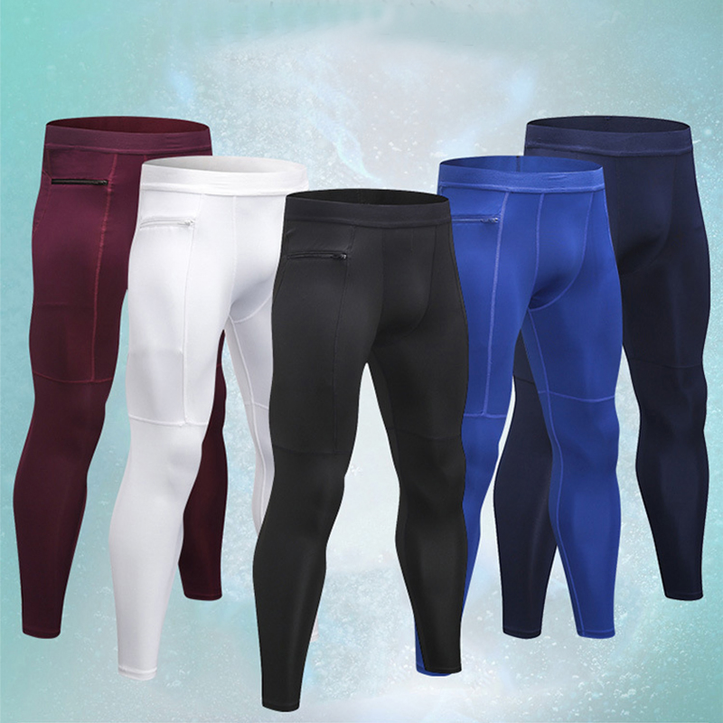 Yoga Apparel Manufacturer Custom Men's Dry Fit Compression Baselayer Athletic Gym Pants Running Tights Workout Sports Leggings with Zipper Phone Pocket