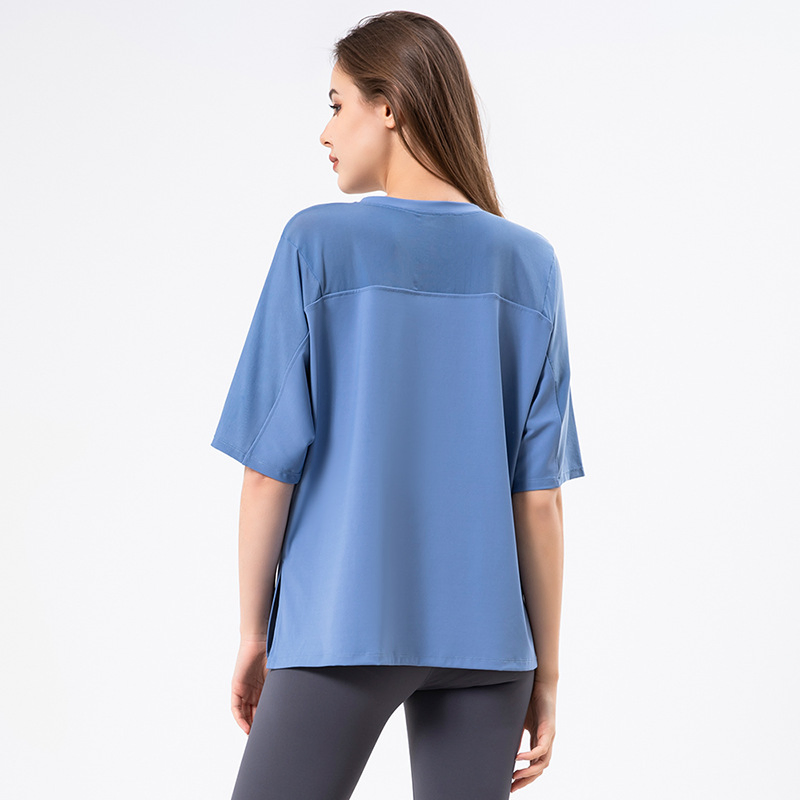 2022 Summer Yoga Short Sleeve Women′ S Loose Quick Dry Breathable with Mesh Shoulder and Sleeve Sexy Running Fitness Top T-Shirt