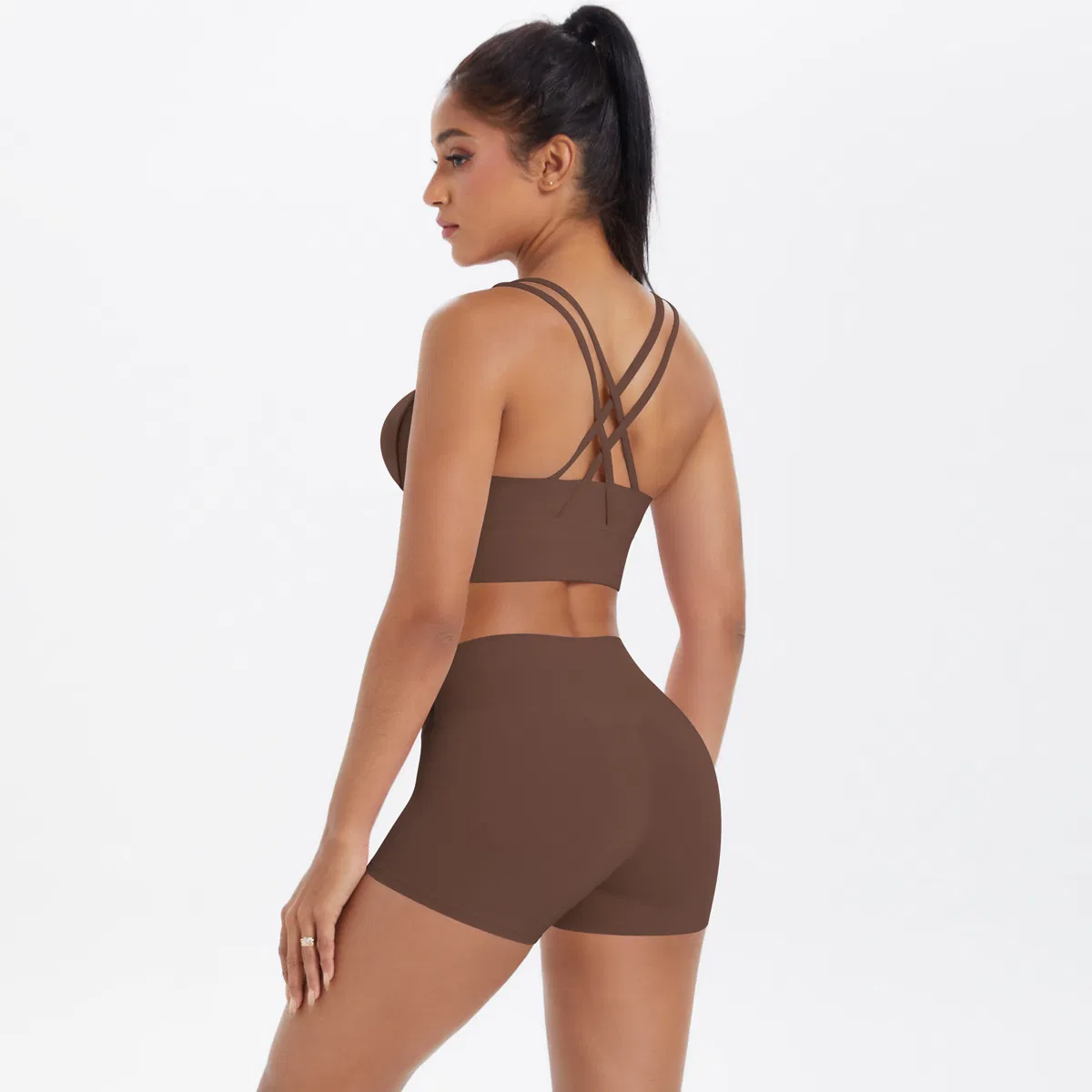 Women's Activewear Workout Set Nylon Spandex Cross-Back Sports Bras Butt Lift Shorts Gym Clothes 2 Pieces Fitness Yoga Outfits