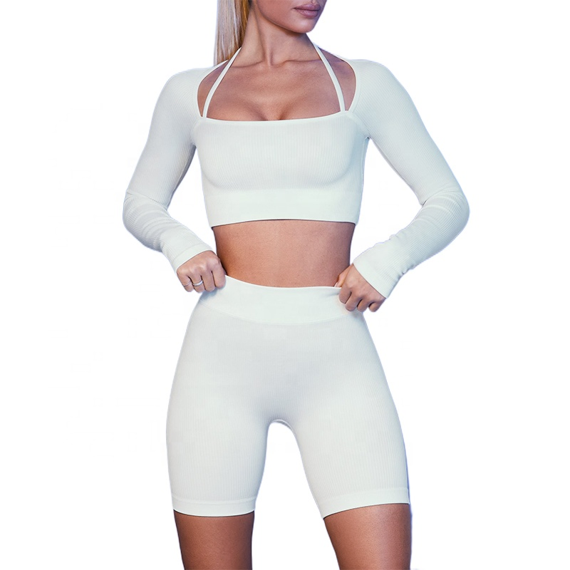 Wholesale Scrunch Butt Gym Ribbed Sportswear Matching Activewear Sports Bra Shorts Yoga Wear Leggings Set for Women