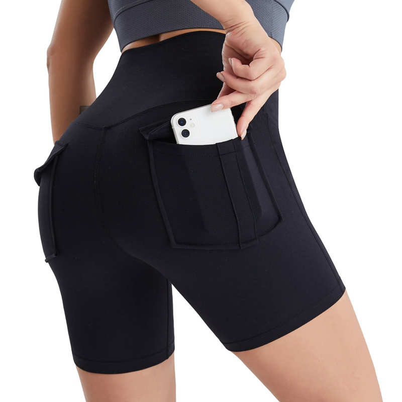 New Charm Back Cargo Pockets Biker Shorts Seamless Front Compression Workout Yoga Shorts High Waisted Gym Short Pants for Women