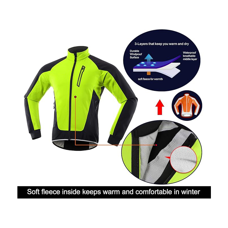 Men's Winter Cycling Thermal Softshell Jacket Bike Outwear Windproof Waterproof Coat