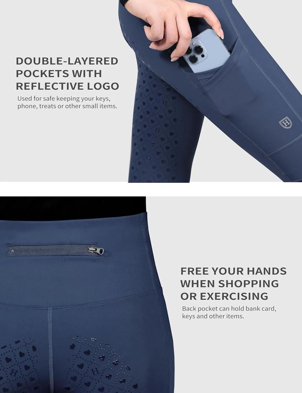 Women's Full Seat Riding Tights with Double-Layer Pockets Equestrian Breeches