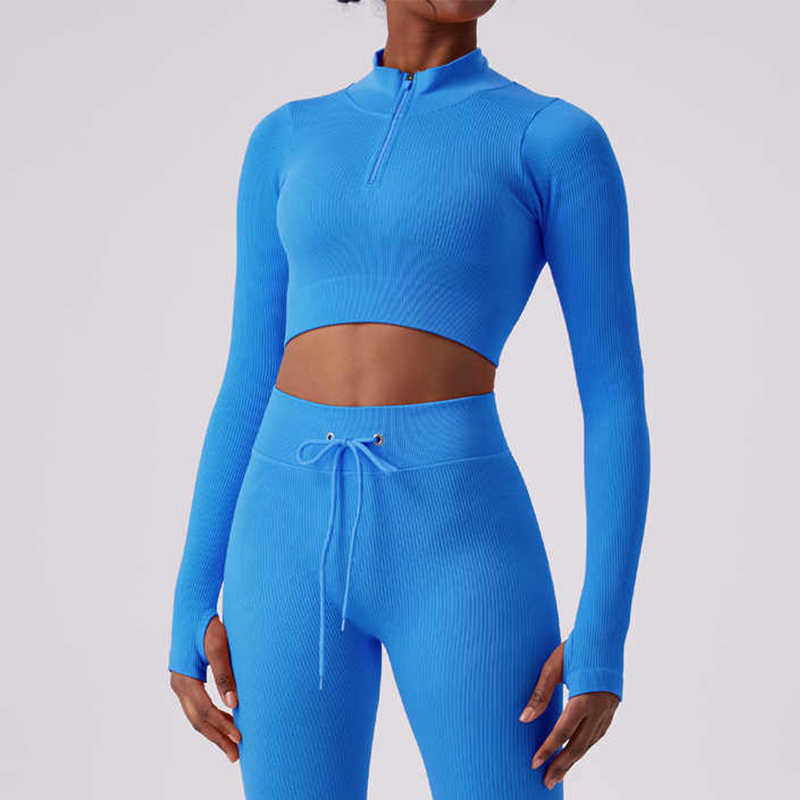 High-Top Women's Long-Sleeved Elastic Zipper Sports Fitness Wear Quick-Drying Breathable Yoga Tops