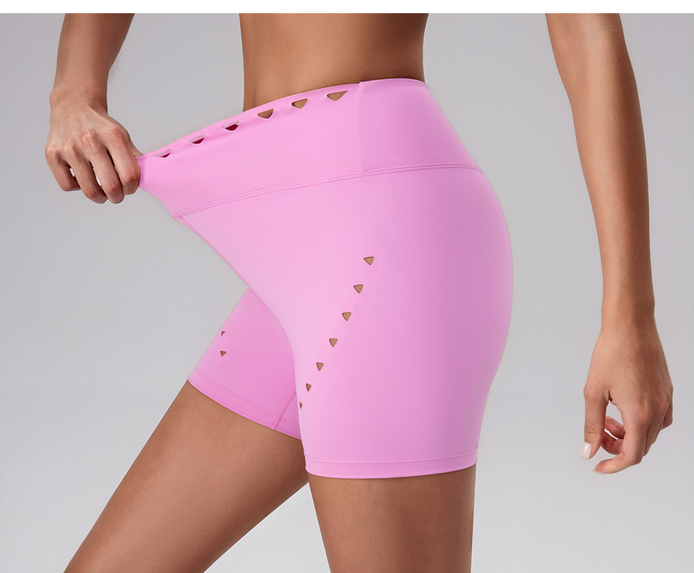 2025 Newest Breathable Air Hole Running Yoga Shorts Women Custom Cross Waistband Workout Shorts
