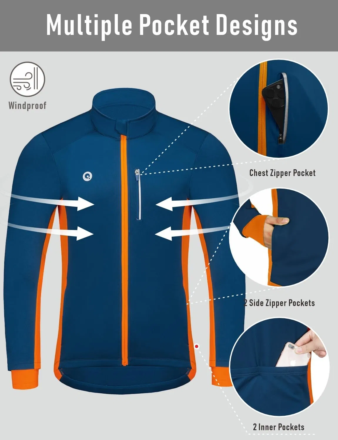 Cycling Bike Jackets for Men Winter Thermal Running Jacket Windproof Breathable Reflective Softshell Windbreaker