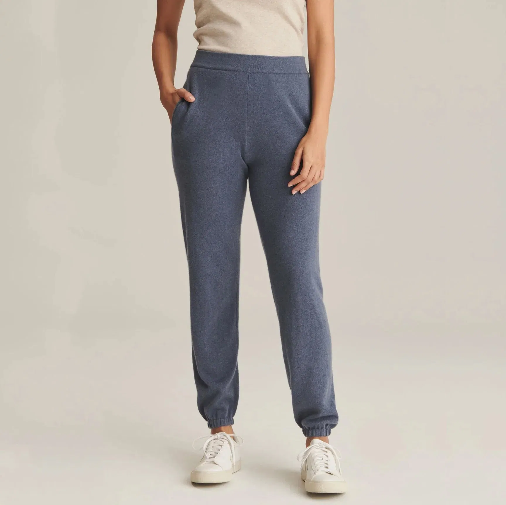 Cashmere Knitted Women's Fashion Multi-Color Cinched-Ankle Jogger-Pant, Track-Pant or Sweatpant
