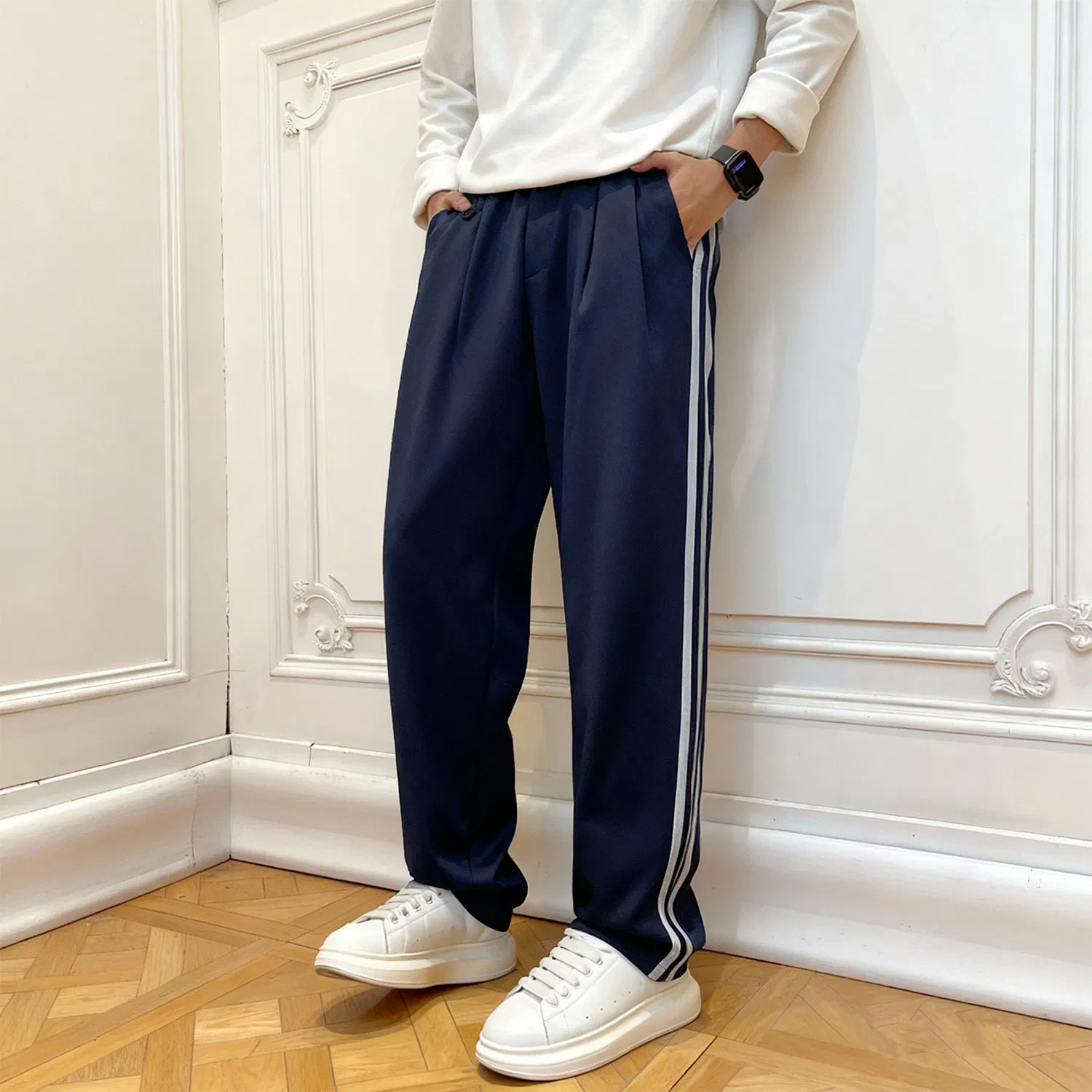 Custom Wholesale Windbreak Track Sports Pants Straight Wide Leg Streetwear Casual Pants Lightweight Trousers Men