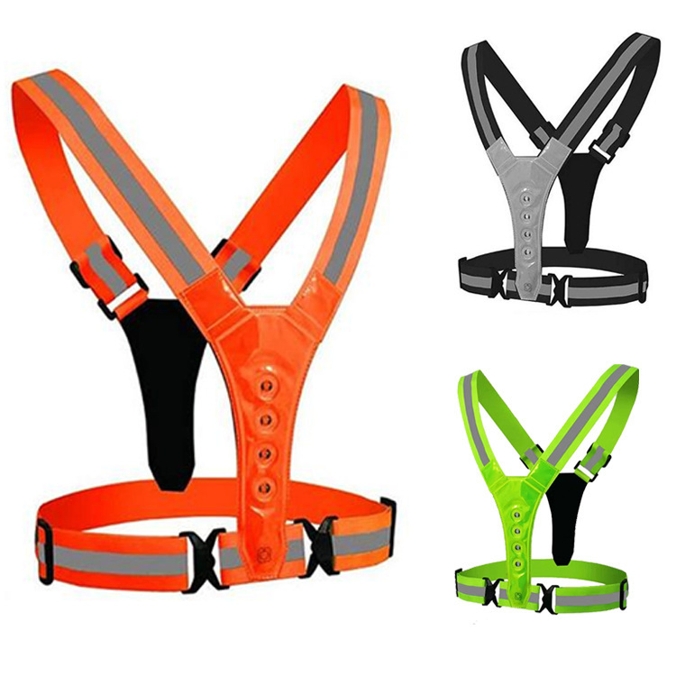 CE High Visibility Adjustable Reflective Safety Harness Durable Bicycle LED Vest for for Men Women Night Cycling, Hiking