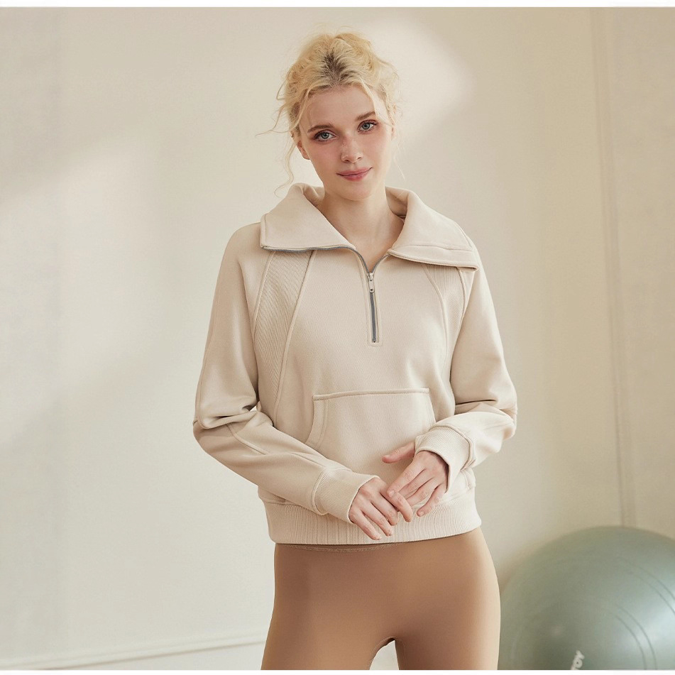 Qumor New Arrival Casual Temperament Pull-Over Half Zipper Standing Collar Women's Sportswear Training Fitness Hoodie Coat