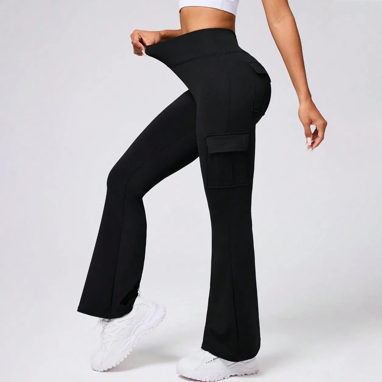 Athleisure Women Workout Fitness Yoga Black Track Flared Legging Pants