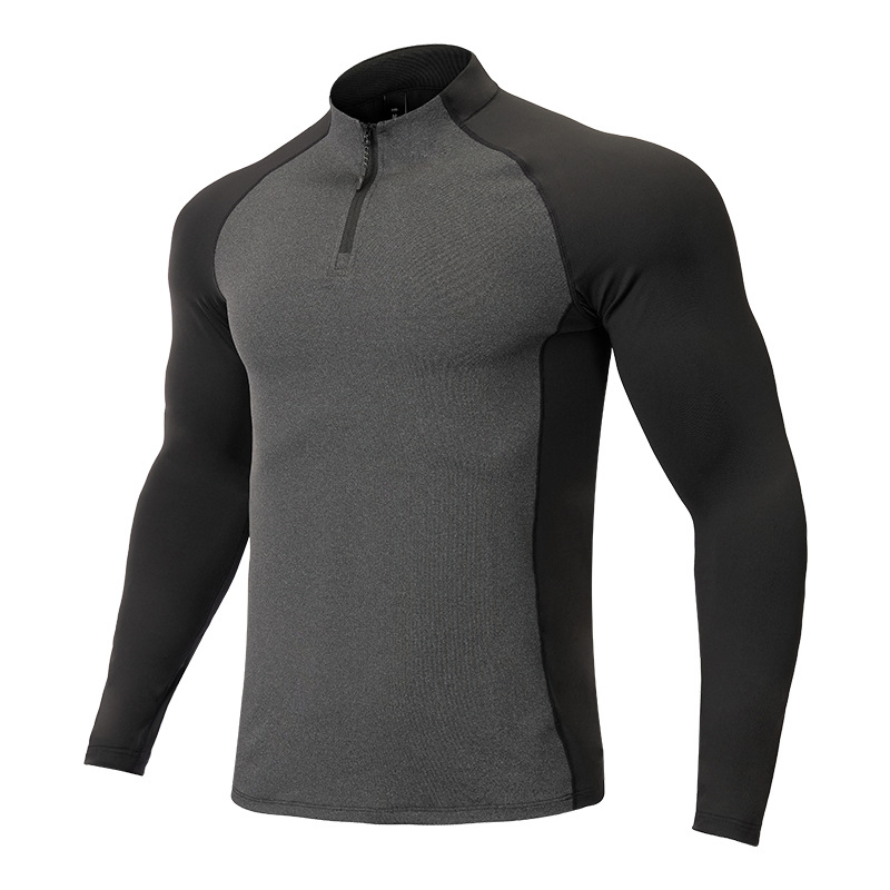 1/4 Zipper Men Athletic Quick Dry T Shirts Running Gym Workout Long Sleeve Mens Tee Shirts