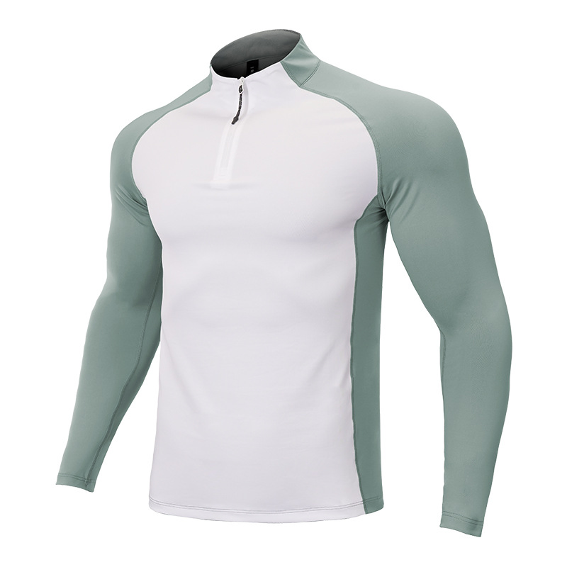 1/4 Zipper Men Athletic Quick Dry T Shirts Running Gym Workout Long Sleeve Mens Tee Shirts