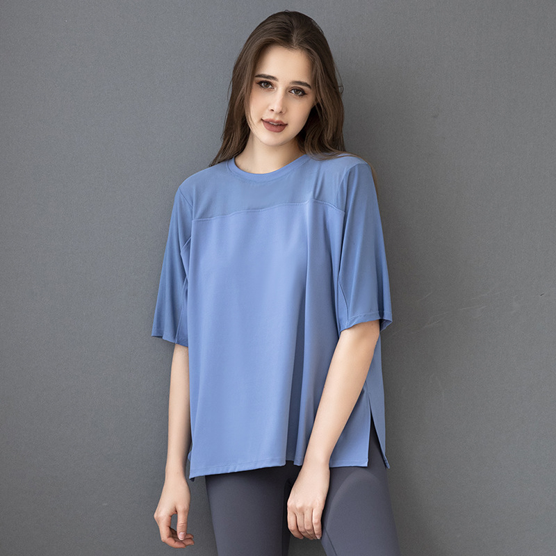 2022 Summer Yoga Short Sleeve Women′ S Loose Quick Dry Breathable with Mesh Shoulder and Sleeve Sexy Running Fitness Top T-Shirt