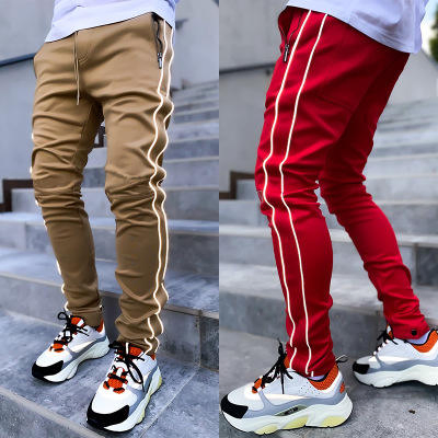 Custom Cargo Pants Reflective Stripe Joggers Streetwear Multi Pockets Logo Gym Jogging Track Pants Men