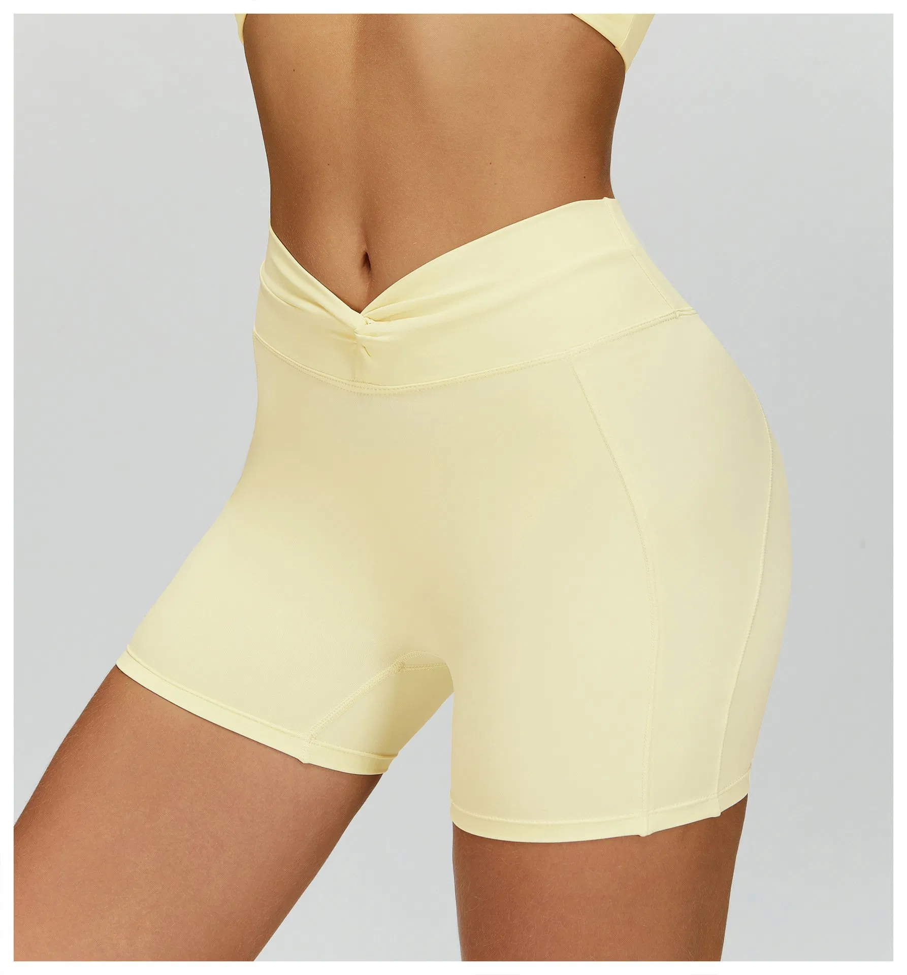 Yoga Shorts, Cross-Over Pleated High-Waisted Shorts, Outdoor Sports Running Fitness Shorts