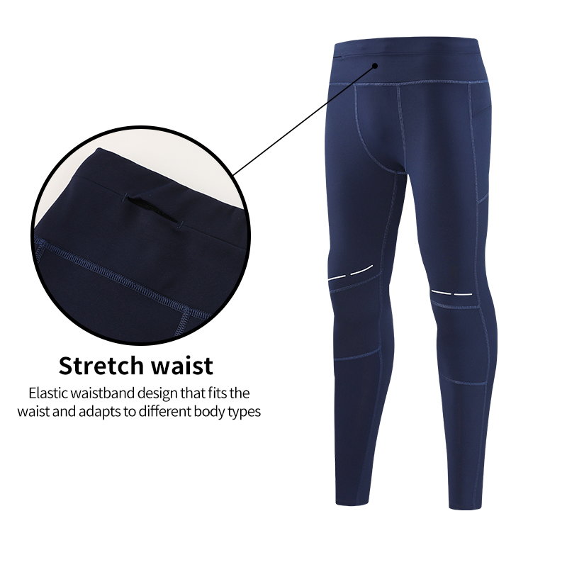 Reflective Fleece Leggings Men Tight Compression Fitness Leggings Multi-Pocket Sports Leggings
