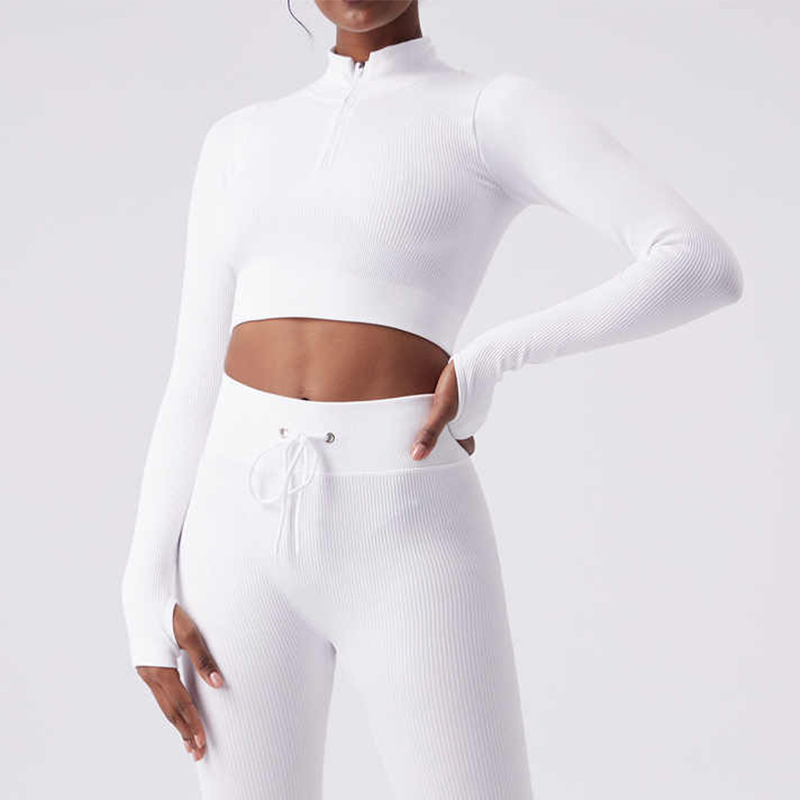 High-Top Women's Long-Sleeved Elastic Zipper Sports Fitness Wear Quick-Drying Breathable Yoga Tops