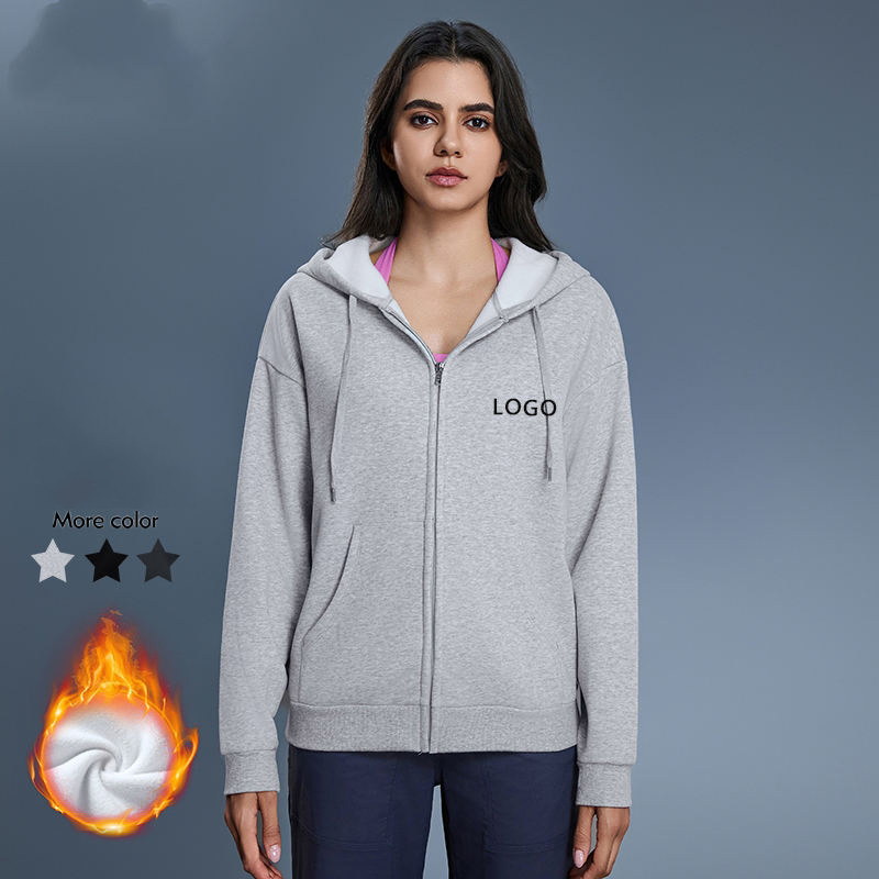 Women's Autumn Reversible Fleece Hoodie Warm Soft Leisure Gym Yoga Training Jacket