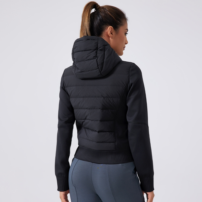 Xsunwing Outer Wear Running Long Sleeve Hooded Slim Fit Gym Yoga Sports Jackets Zip up Women Lightweight Down Coat Winter Wdq008