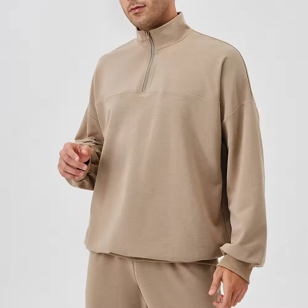 Half Zipper Spring Fall Solid Sports Running Training Fitness Wear Men Hoodies