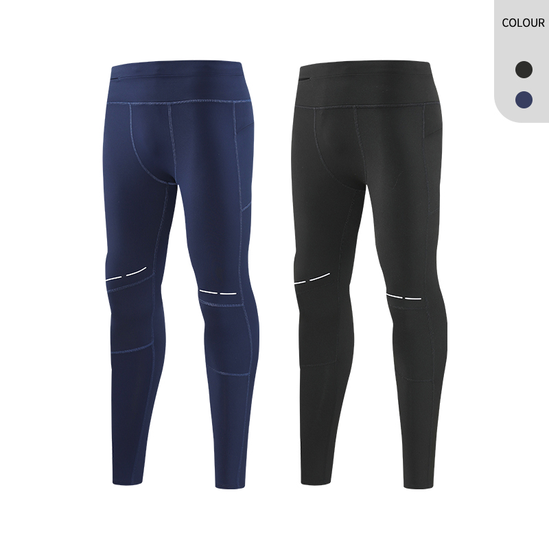 Reflective Fleece Leggings Men Tight Compression Fitness Leggings Multi-Pocket Sports Leggings
