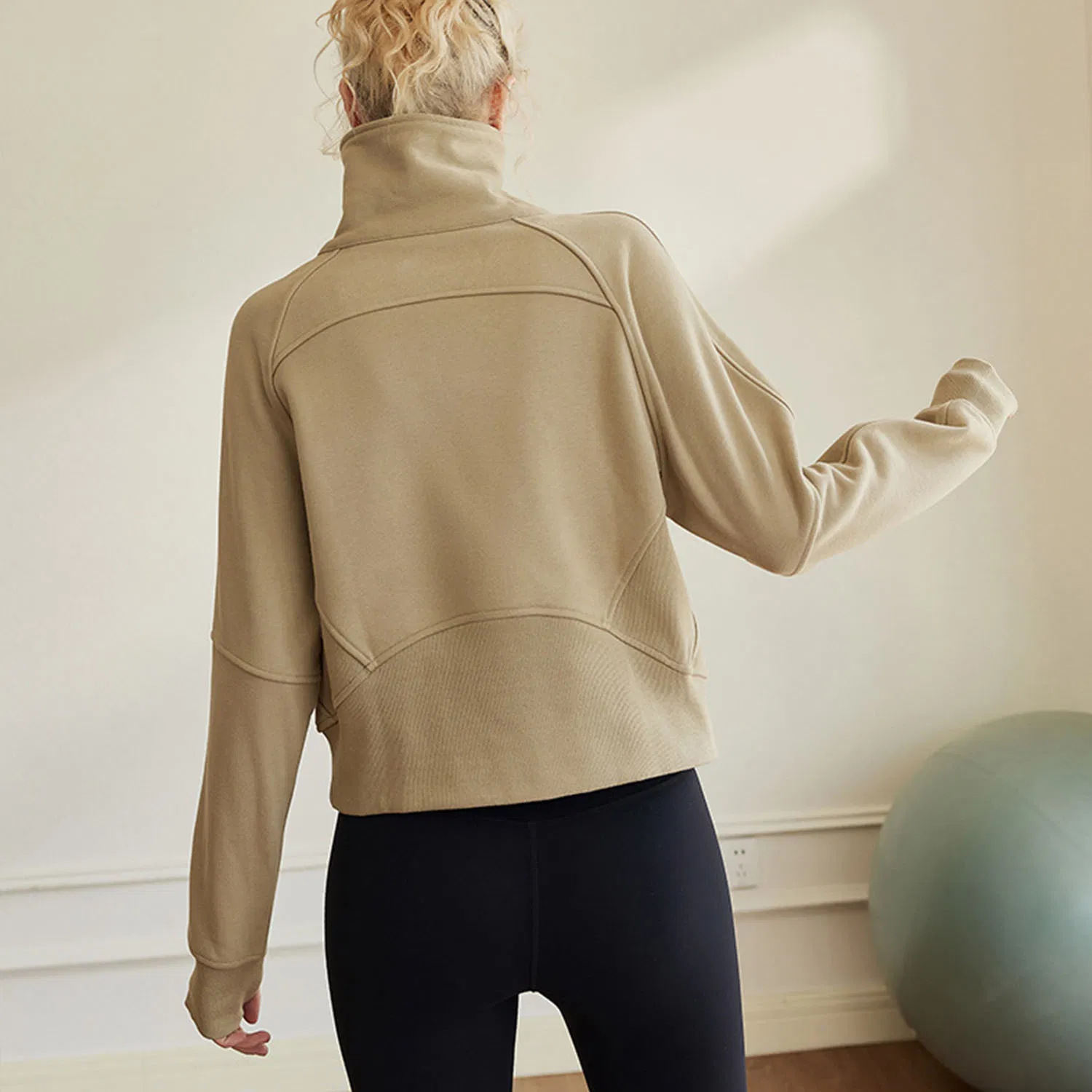 Qumor New Arrival Casual Temperament Pull-Over Half Zipper Standing Collar Women's Sportswear Training Fitness Hoodie Coat