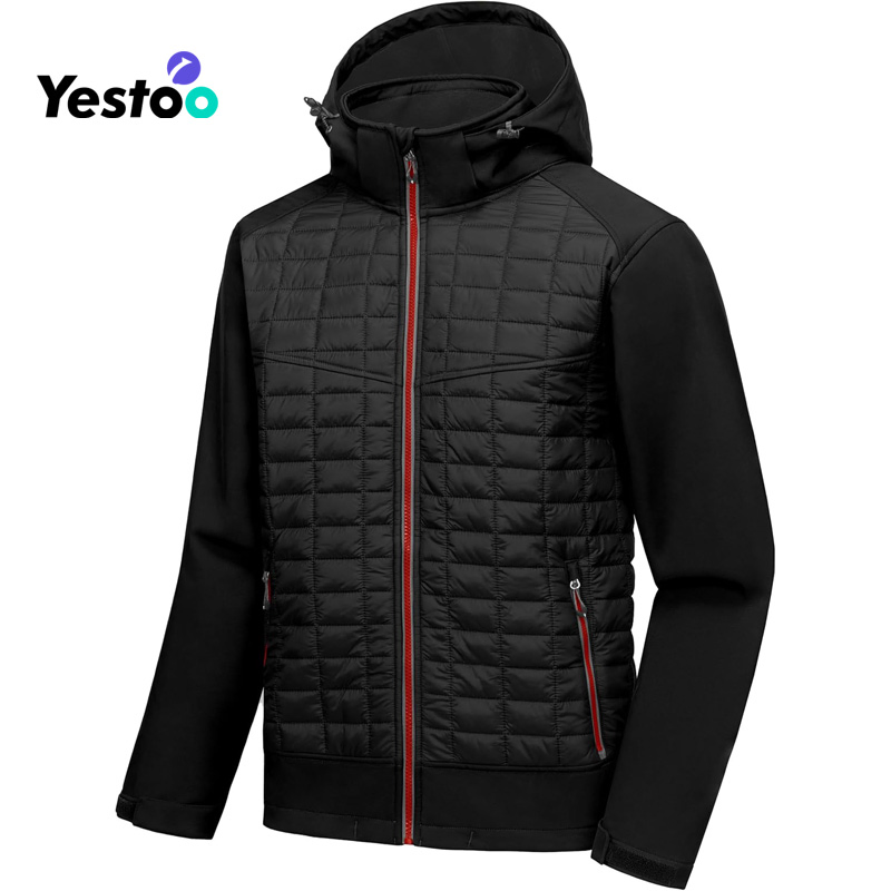 Men's Lightweight Insulated Hybrid Jacket for Hiking Running Ski Thermal Warm with Removable Hood