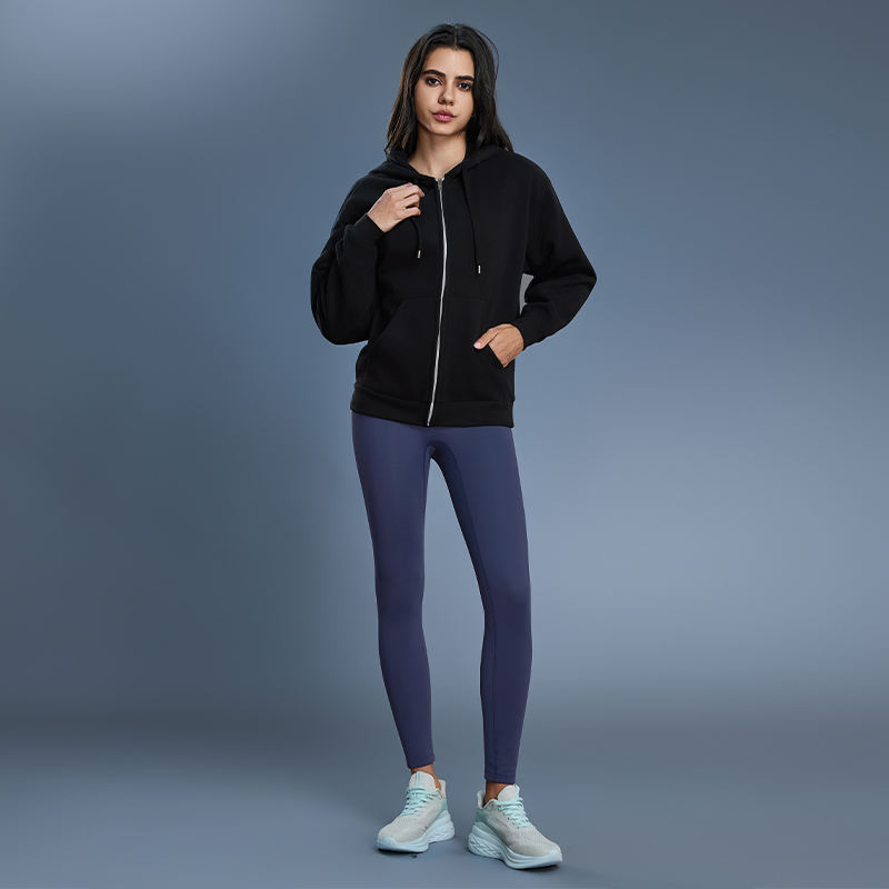 Women's Autumn Reversible Fleece Hoodie Warm Soft Leisure Gym Yoga Training Jacket