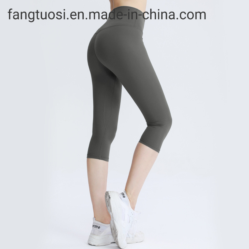 Recycled Squat-Proof 3/4 Calf Length No Front Seam Compression Sports Tights Workout Yoga Pants Capris Leggings
