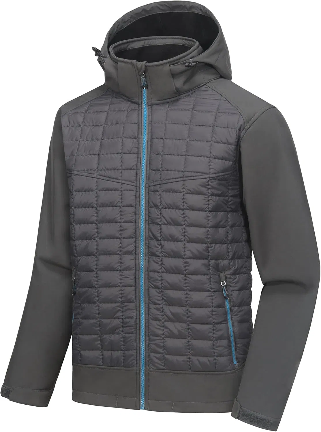 Men's Lightweight Insulated Hybrid Jacket for Hiking Running Ski Thermal Warm with Removable Hood