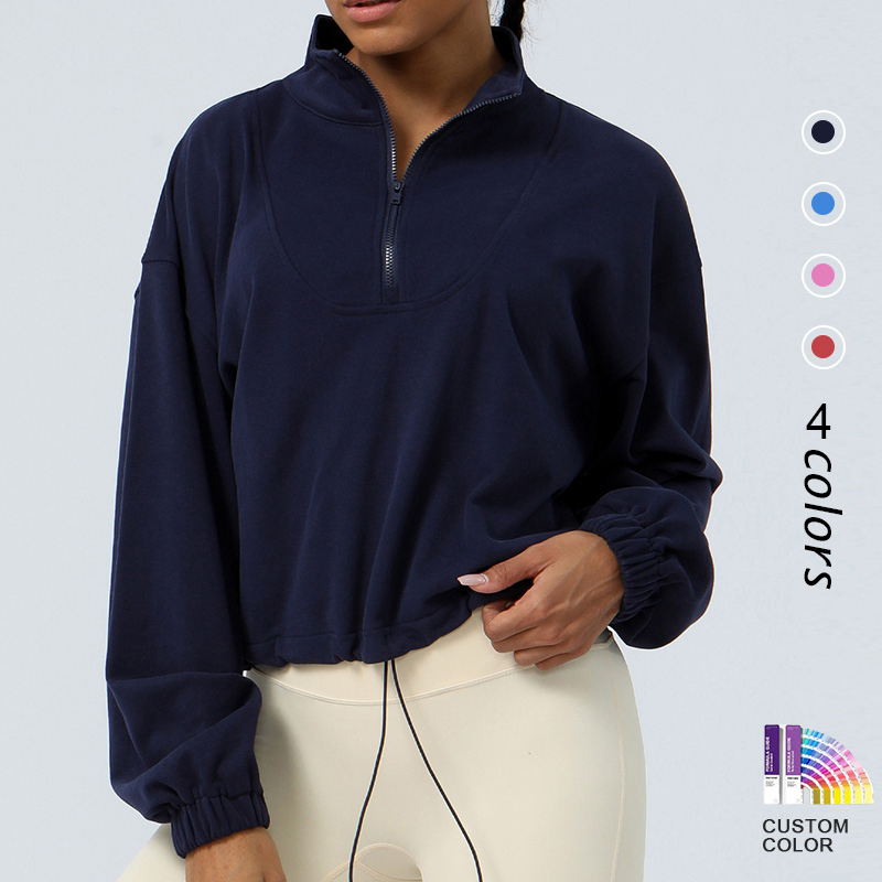 Sm2315 Women Loose Long-Sleeved Recreational Sports Hoodie Top Outdoor Running Cycling Training Zipper Coat Hoodie