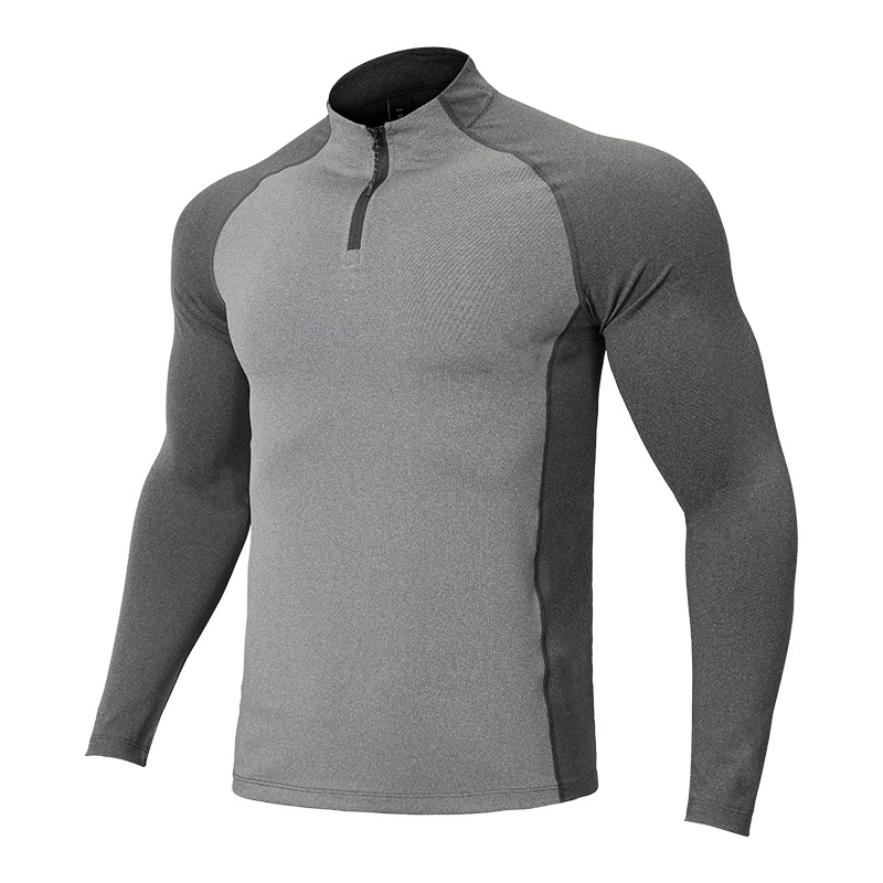 1/4 Zipper Men Athletic Quick Dry T Shirts Running Gym Workout Long Sleeve Mens Tee Shirts