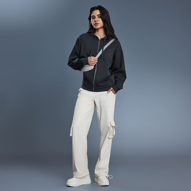 Women's Autumn Reversible Fleece Hoodie Warm Soft Leisure Gym Yoga Training Jacket