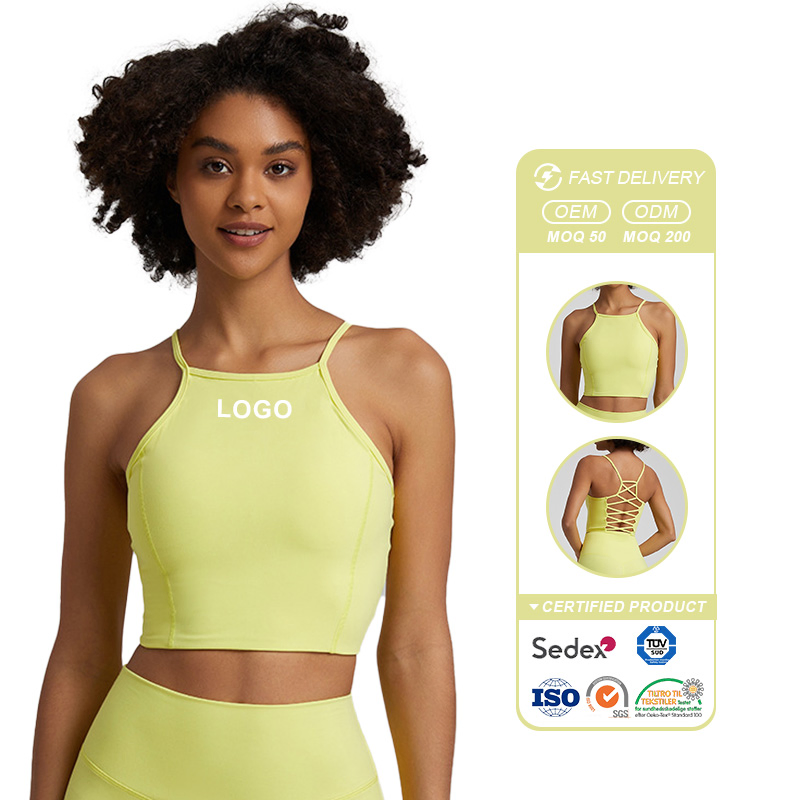 Lulu Fashion Woman's Sleeveless Crewneck Yoga Tops Buttery Soft Crossover Strapy Sexy Breathable Cami Fitness Workout Cropped Tank Tops