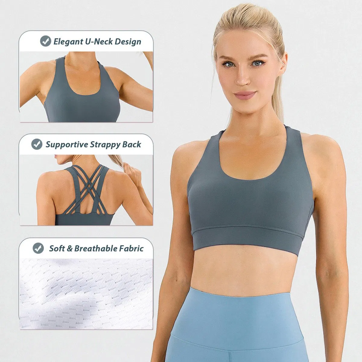 New Fancy Multi Strappy Back Ropa De Yoga Apparel Sports Bra for Women, Custom Logo Medium Support Breahable Running Top Gym Bra with Removable Cups