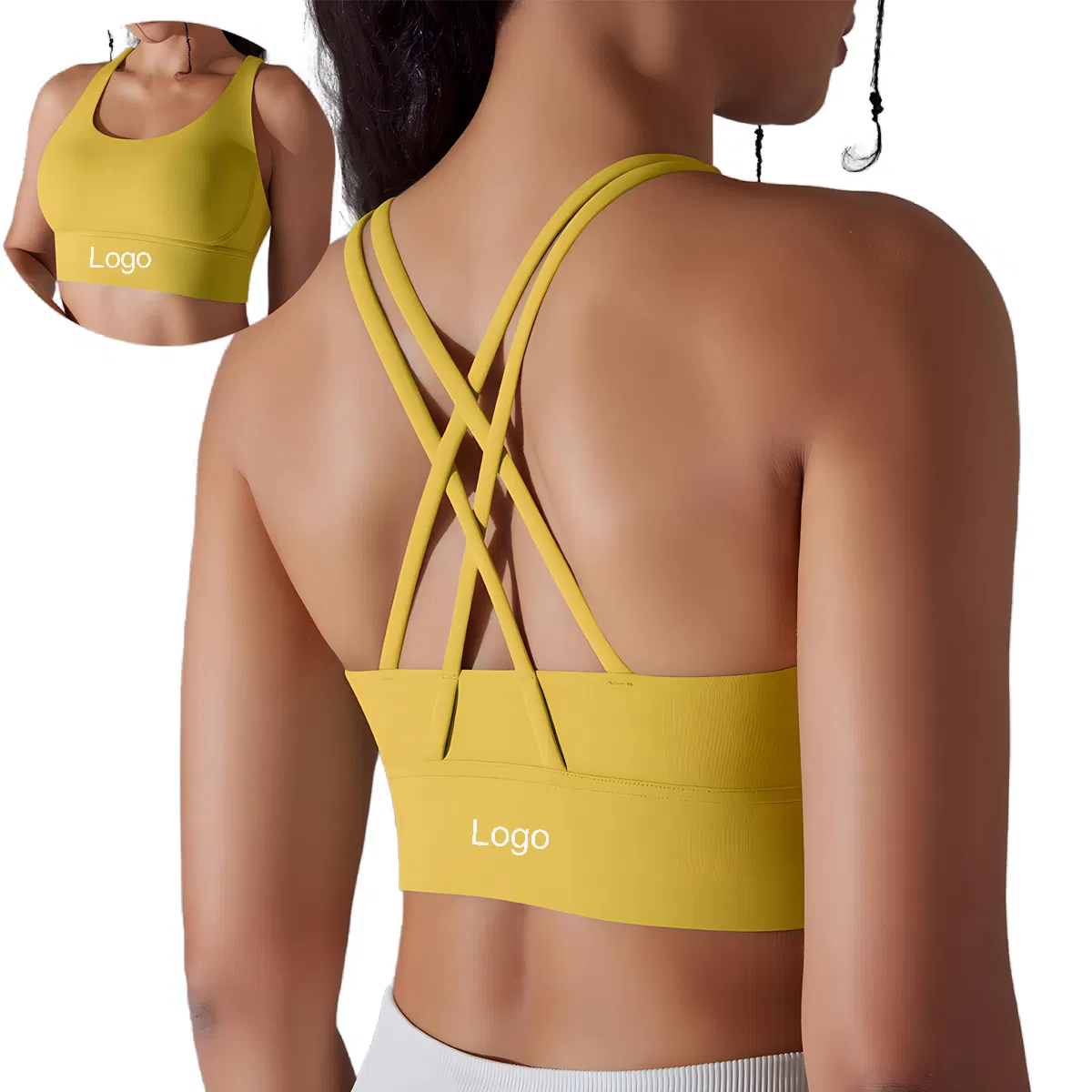 Gym Sports Bra for Women Criss-Cross Back Padded Strappy Fitness Bra Medium Support Yoga Bra with Chest Pads Womens Activewear