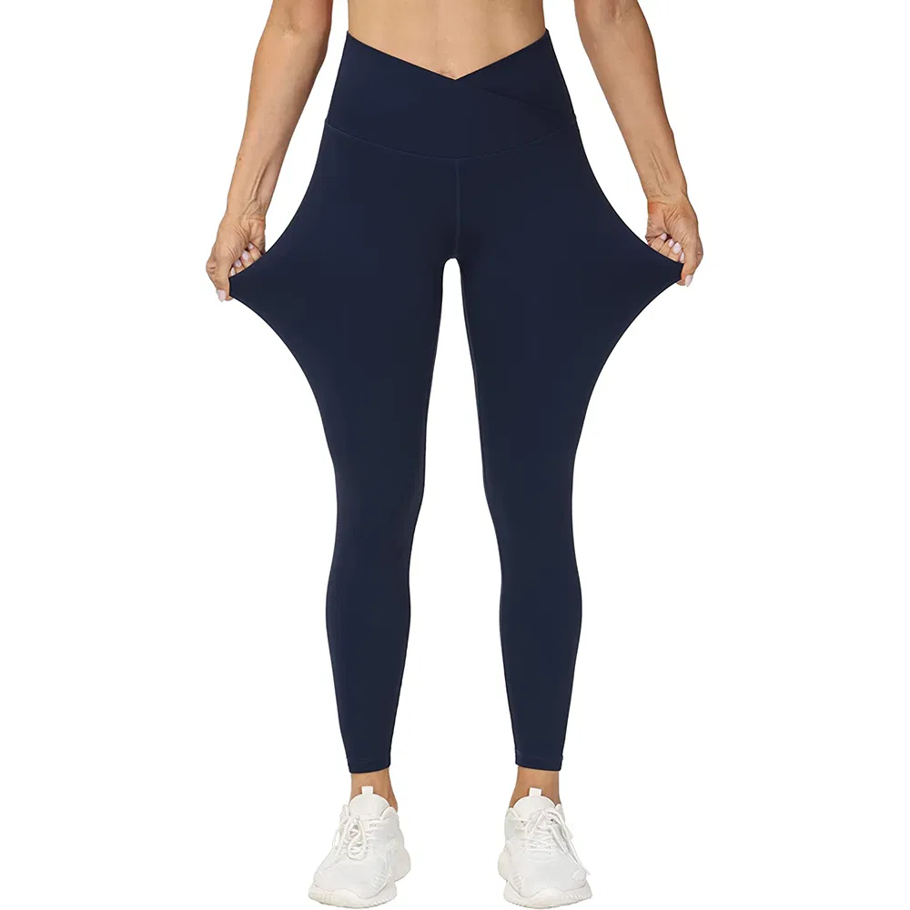 Custom Sportswear High Waist Crossover Sport Workout Yoga Pants Gym V Cut Shaped Compression Leggings for Woman