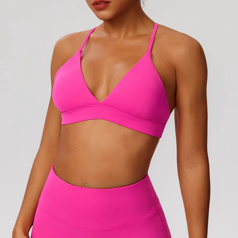 Hot Selling Fashion Ladies Sports Bra with Support Sexy Cross-Back Quick-Dry Naked Sensation Fitness Top Yoga Fitness