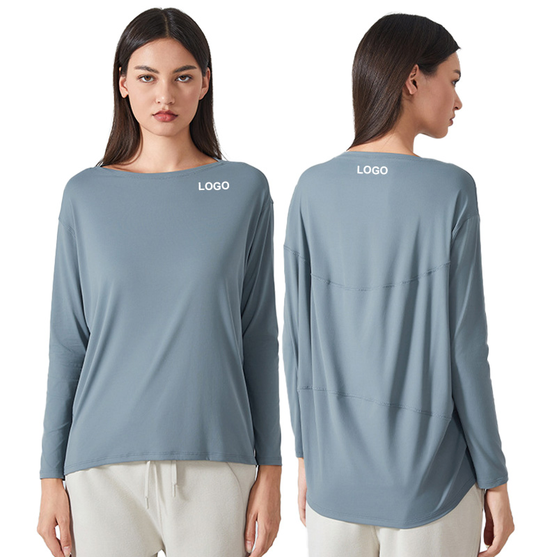 Ds010 Women New Reversible Nude Feeling Loose Long Sleeve Women Slim Breathable Simple Training Fitness Yoga Top