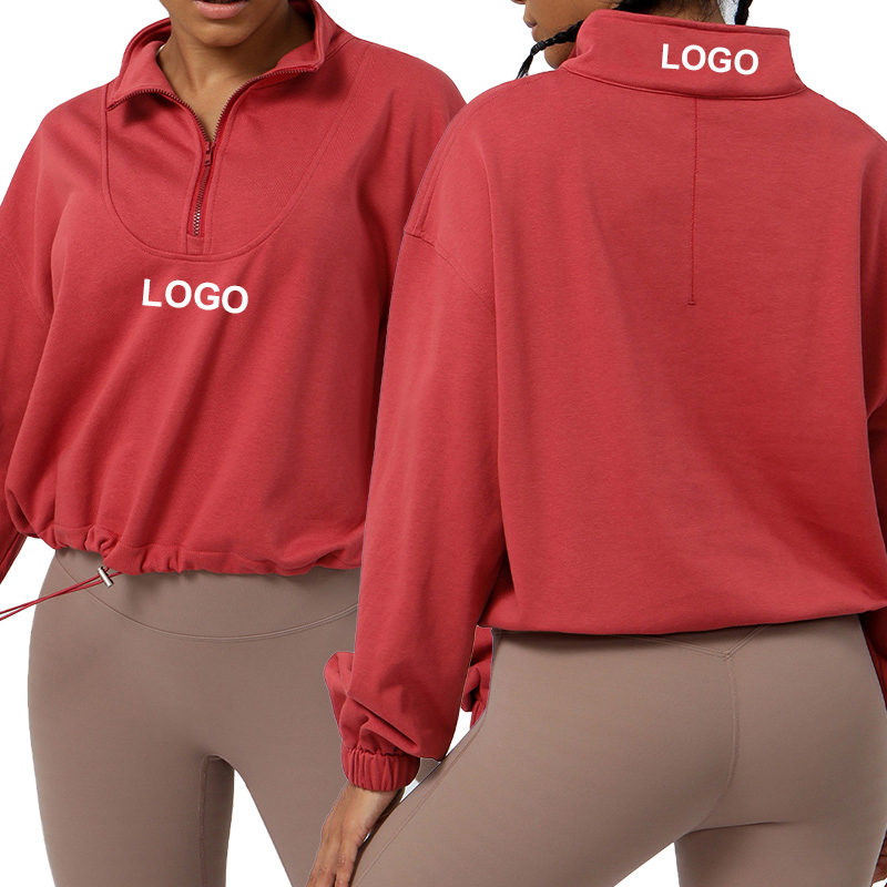 Sm2315 Women Loose Long-Sleeved Recreational Sports Hoodie Top Outdoor Running Cycling Training Zipper Coat Hoodie