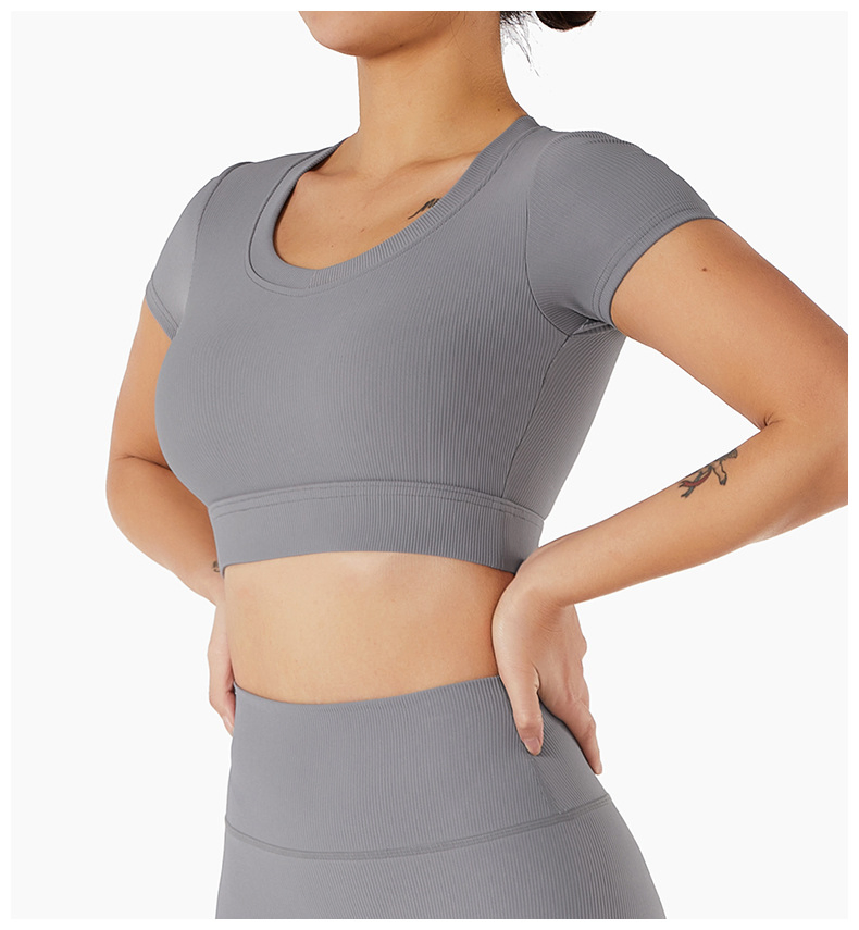 Women Short Sleeve Gym Vest Fitness Running Bra Elastic Breathable Yoga Blouse Clothing Sports Crop Top