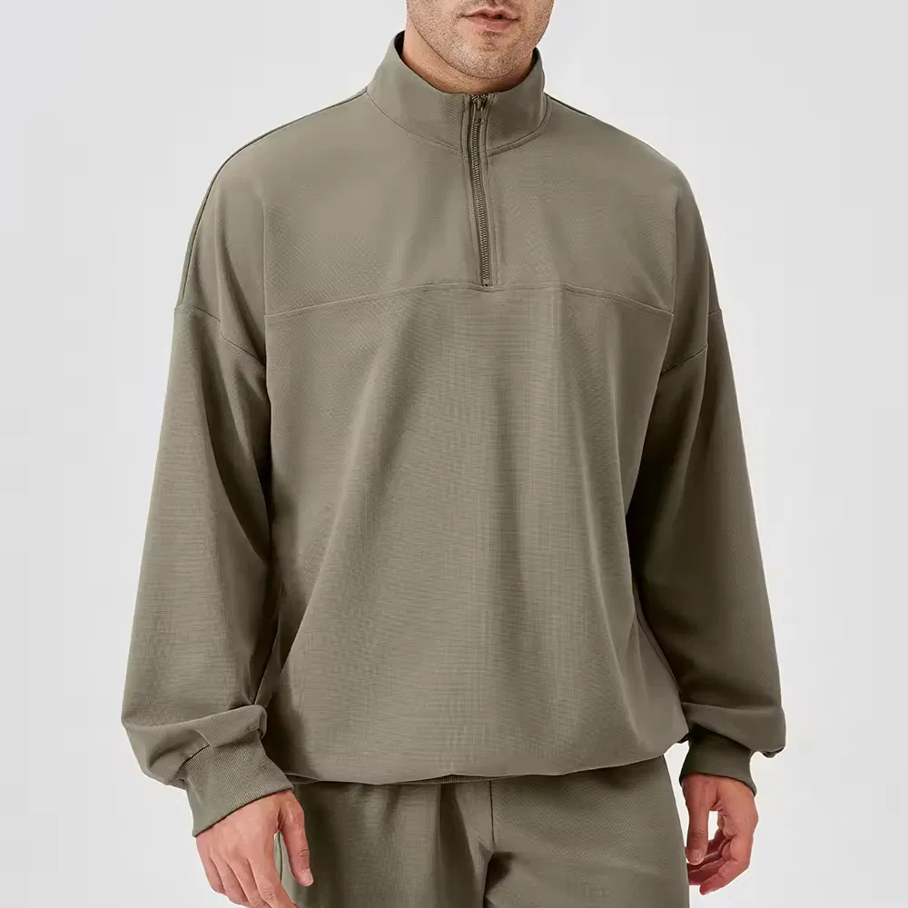 Half Zipper Spring Fall Solid Sports Running Training Fitness Wear Men Hoodies