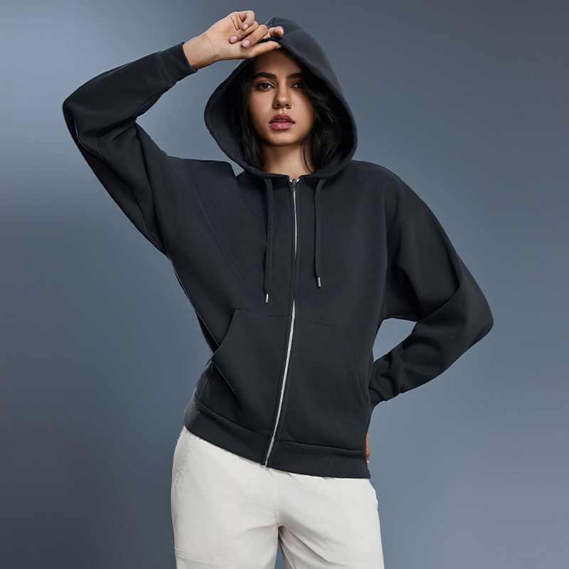 Women's Autumn Reversible Fleece Hoodie Warm Soft Leisure Gym Yoga Training Jacket